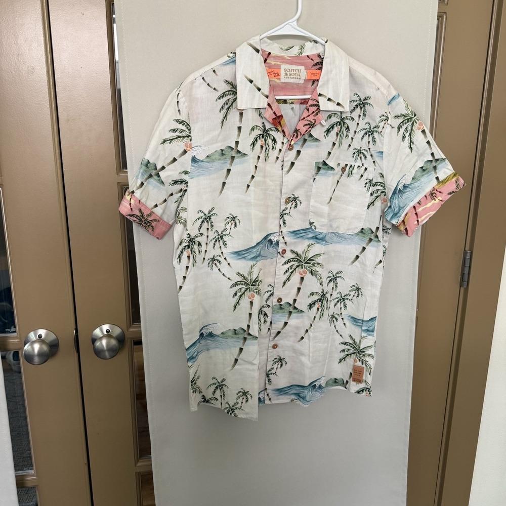 Scotch & Soda Men's XL Tropical Short Sleeve Button Up Shirt Cotton Collar Beach - Picture 2 of 7